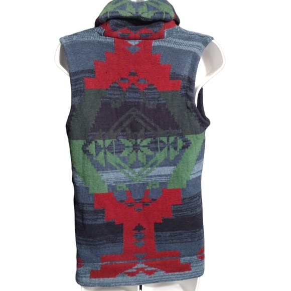 Chaps Denim green blue and red Aztec print button down sweater  vest siz… - Picture 2 of 6